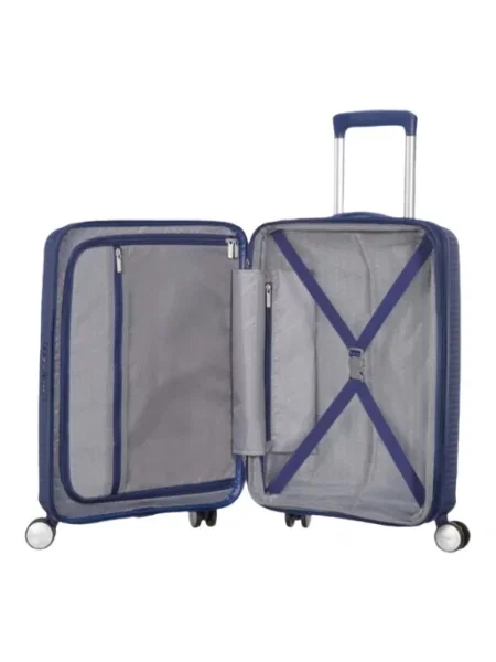 Lniana walizka American Tourister niebieska