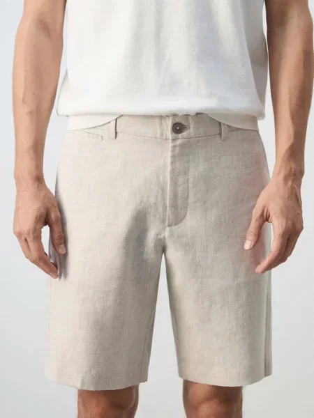 Bermudy slim fit z lnu kremowy / écru Mężczyzna 42 MANGO MAN