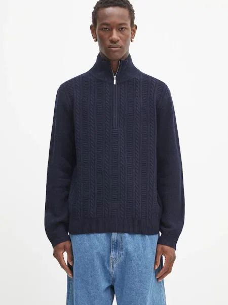 A.P.C. pulover de lână Pull Theo bleumarin cu turtleneck
