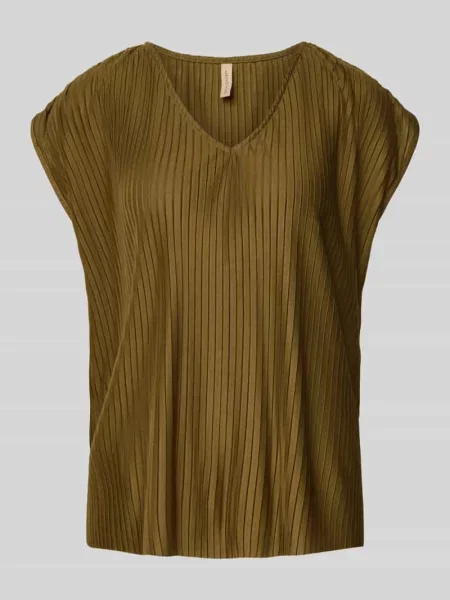 Bluzka o kroju regular fit z dekoltem w serek model ‘KIRIT’ Soyaconcept khaki