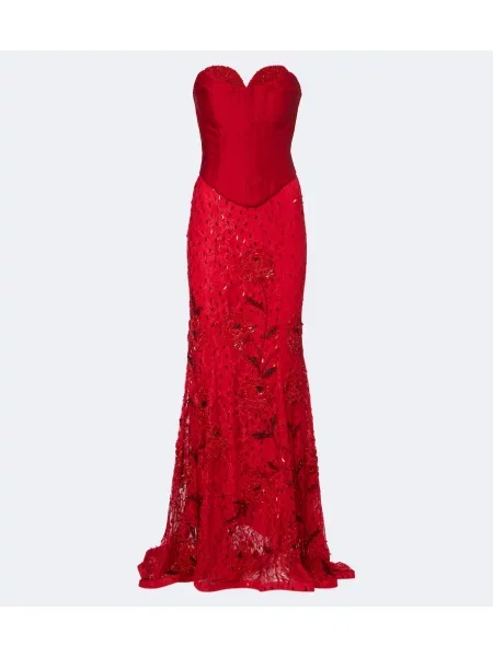 Rochie La Fuori din dantelă roșu