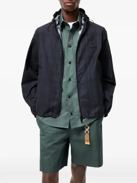 Geacă Burberry în carouri cu glugă albastru