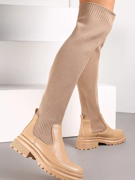 Cizme cu Tija Elastica Peste Genunchi Goisee bej