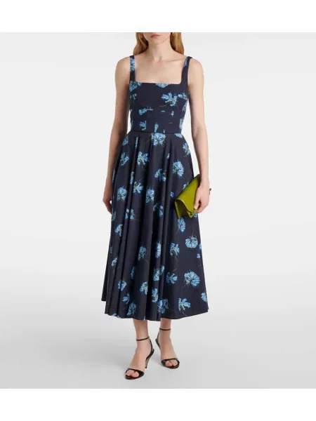 Rochie midi Emilia Wickstead cu model floral până la genunchi de costum albastru