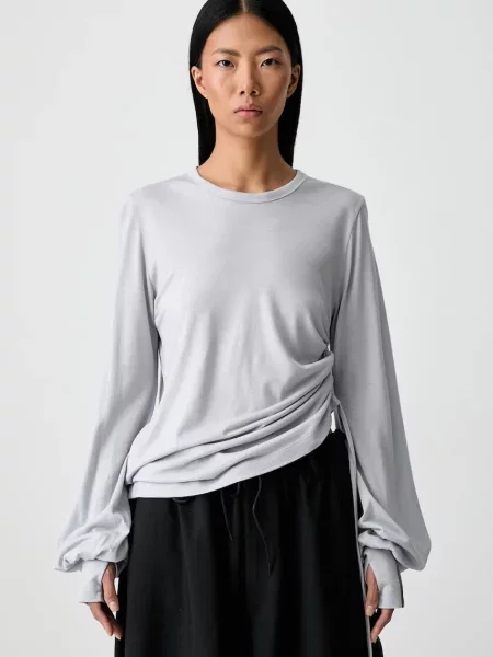 Tricou Wool Cinched Drape Long Sleeve Long-Sleeve Top Lgh Solid Grey M gri