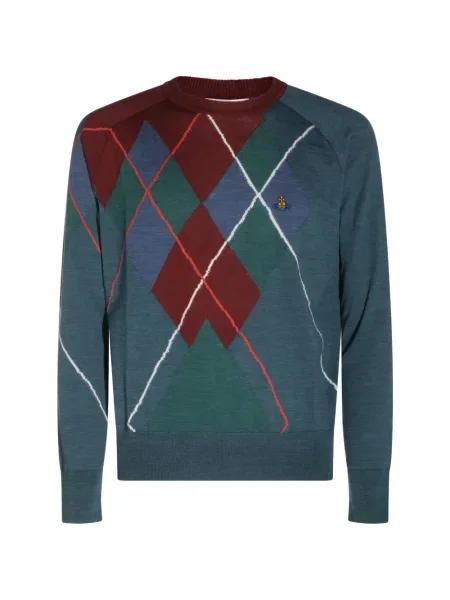 Pulover Vivienne Westwood cu broderie cu model argyle albastru