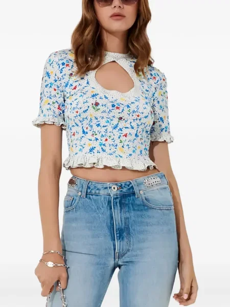 Decupat bluză Rabanne cu model floral cu imagine alb
