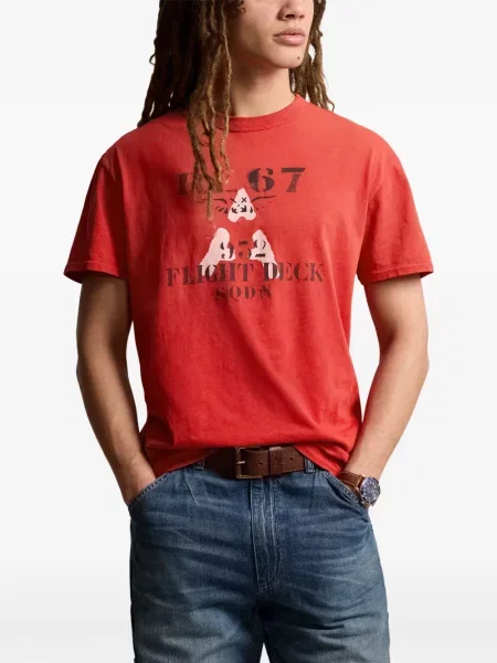 Tricou polo Polo Ralph Lauren cu glugă cu blană cu broderie roșu