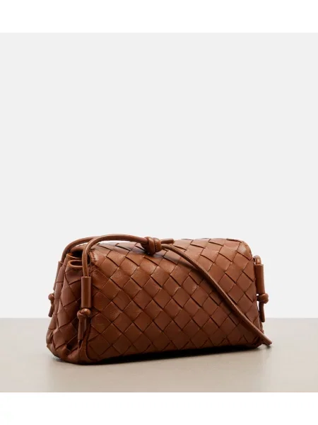 Usnjena crossbody torbica Bottega Veneta rjava