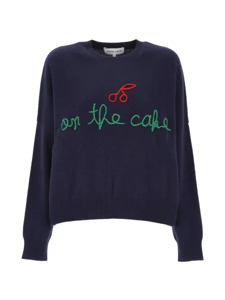Pulover Maison Labiche cu broderie cu decolteu rotund albastru