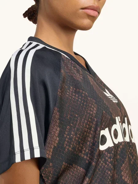 Adidas Originals Tričko Snake Print Satin Jersey Z Kombinace Materiálů tmavě hnědá černá bílá
