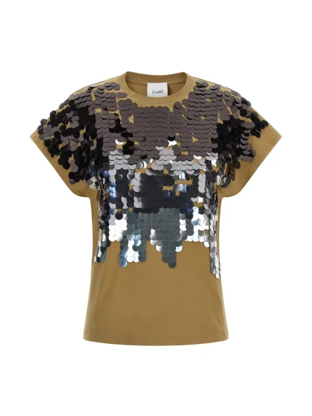 Koszulka Nude z cekinami brązowa