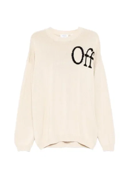 Pulover Off-white cu imagine cu decolteu rotund alb