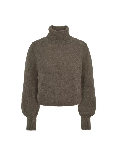 Długi sweter American Dreams wełniany z długim rękawem brązowy