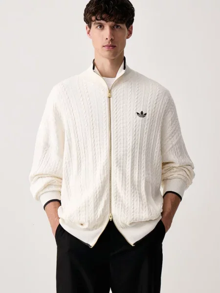 Adidas Originals sweter rozpinany Firebird Cable Knit beżowy