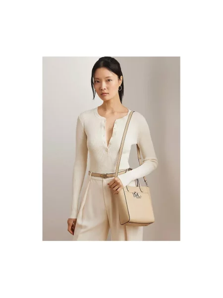 Shopperka Lauren Ralph Lauren skórzana beżowa