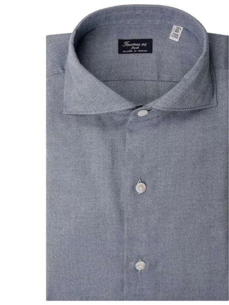 Cămașă Finamore 1925 Napoli cu model herringbone albastru
