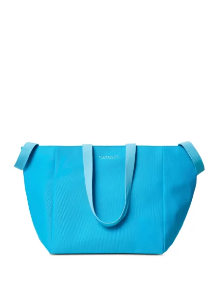 Geantă shopper Twinset cu imagine din canvas albastru