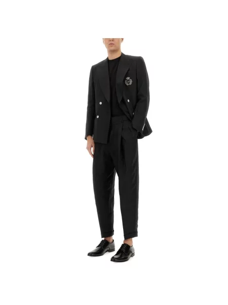 Lniane spodnie Dolce And Gabbana czarne