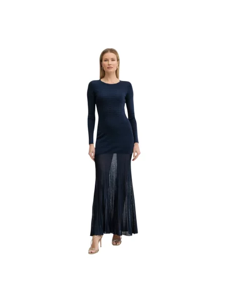 Dzianinowa sukienka maxi Twinset niebieska