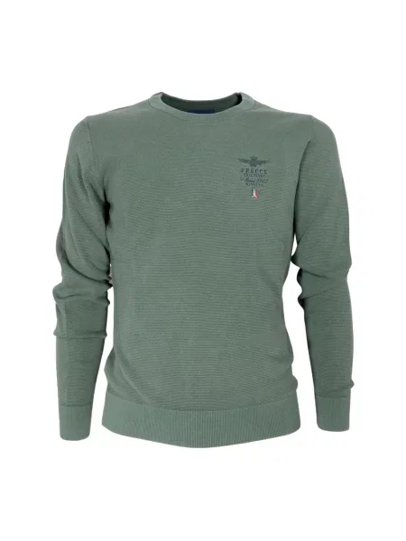 Sweter Aeronautica Militare z okrągłym dekoltem zielony