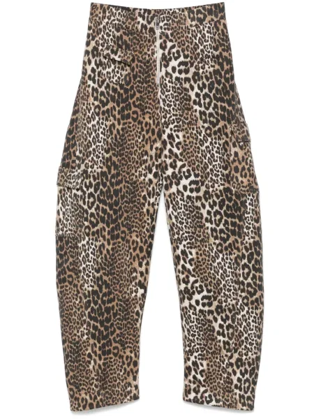 Pantaloni Ganni cu imagine cu model leopard maro