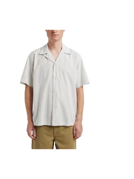 Norse Projects koszula Mads Poplin Stripe SS relaxed z kołnierzykiem klasycznym biały