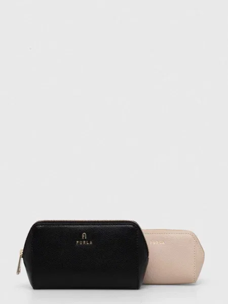 Кожена козметична чанта Furla 2 броя черно