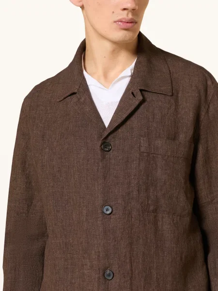 Cruna Lněná Košile Cardiff tmavě hnědá