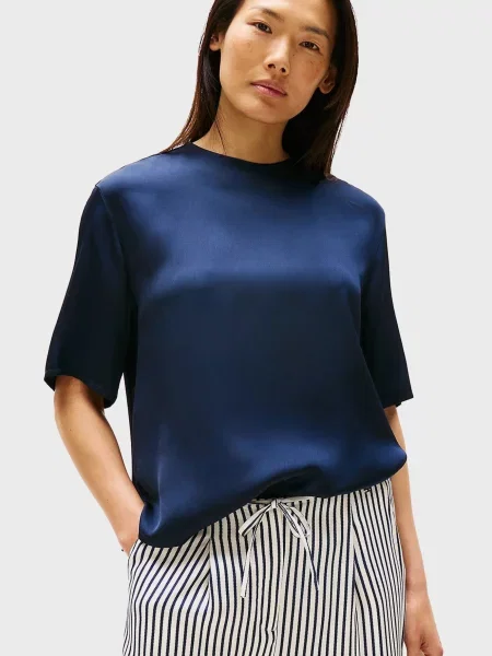 Атласна блуза Tommy Hilfiger синя