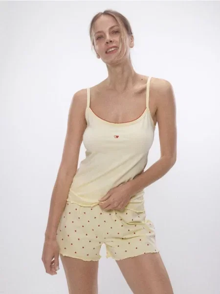 Reserved Pijamale din două piese cu bretele galben-deschis galben