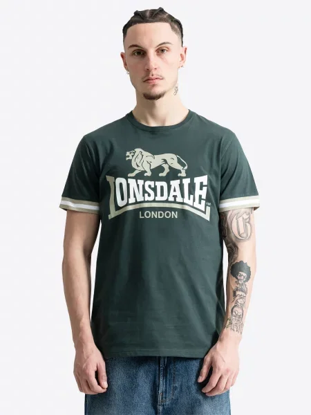 LONSDALE Tričko Kergord béžová / tmavozelená biela