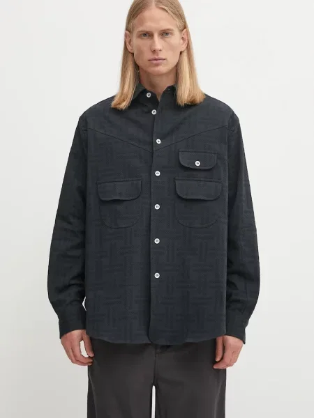 Kenzo cămașă Weave Workwear Overshirt bleumarin cu guler clasic relaxed