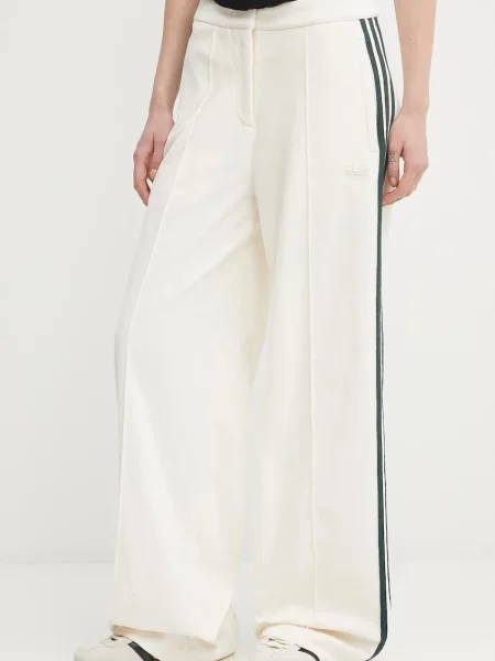 Adidas Originals spodnie welurowe Velvet beżowy proste high waist białe