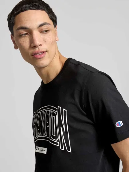 T-shirt z logo i okrągłym dekoltem Champion czarna