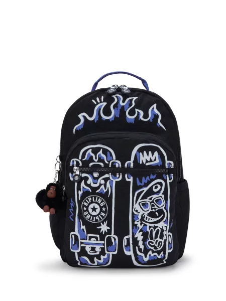 KIPLING Ruksak Seoul Lap kraljevsko plava / crna bijela