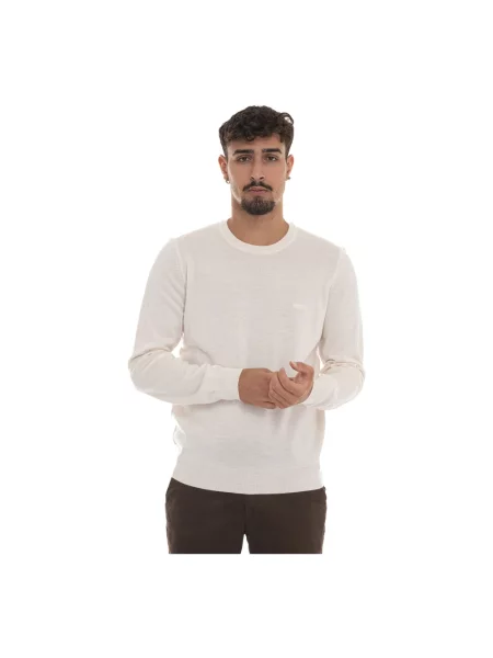 Sweter Boss z okrągłym dekoltem z logo beżowy