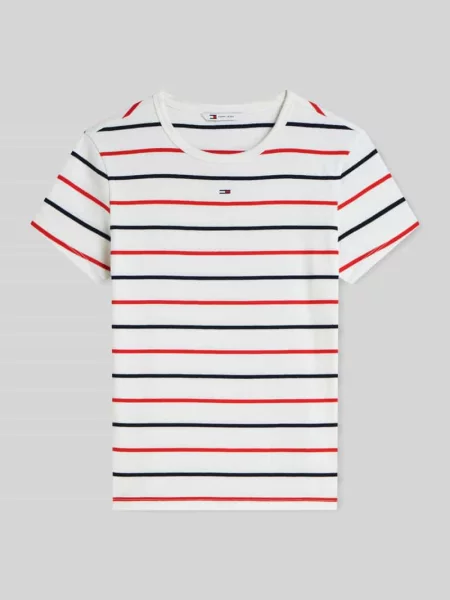 T-shirt o kroju slim fit z mieszanka bawełny z prążkowana dzianina Tommy Jeans biała