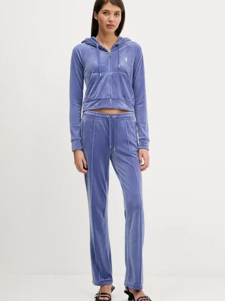 Велюрова кофта Juicy Couture з капюшоном з аплікацією бежевий