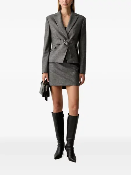 Cu centură sacou Fracomina cu model herringbone gri