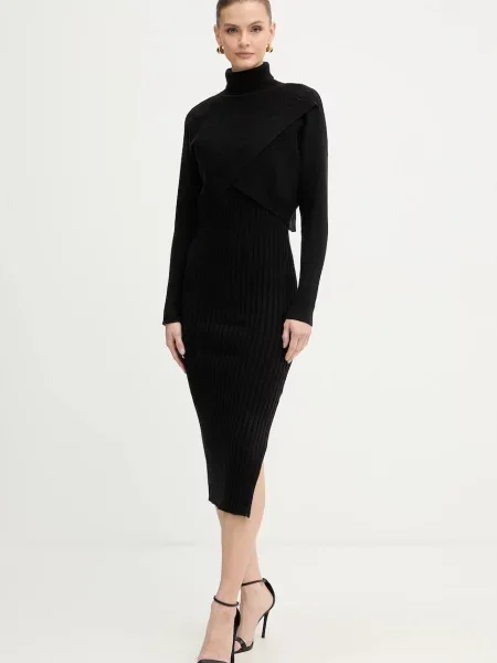 Morgan rochie și pulover midi mulată RMORIA negru