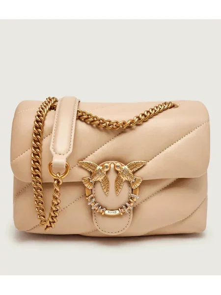 Pinko De piele geantă pe umăr Puff Mini New Buckle bej