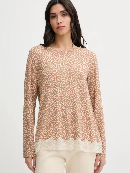 Горнище на пижама с дълги ръкави United Colors of Benetton кафяво