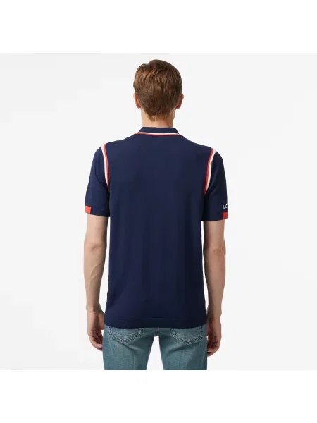 Lacoste Sweter Z Kołnierzykiem Polo Z Blokadą Koloru Regular Fit granatowy