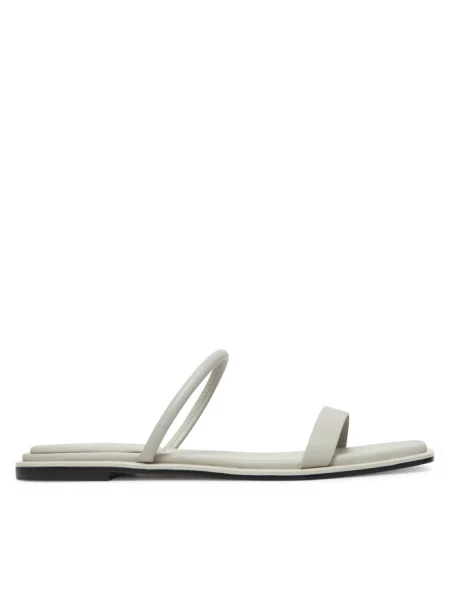 Calvin Klein klapki skórzane FLAT SANDAL SQUARED LTH szary beżowe