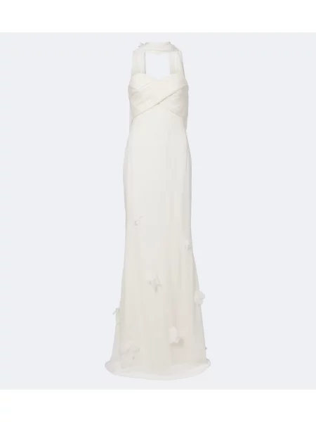Rochie Self-portrait din șifon cu model floral cu aplicații alb