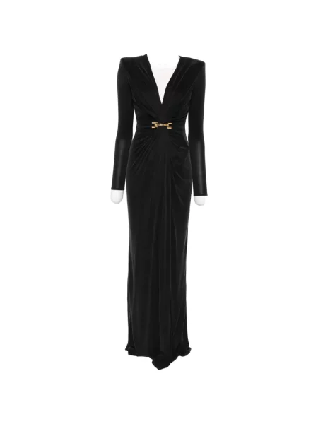 Długa sukienka maxi Elisabetta Franchi z dekoltem w serek garniturowa czarna