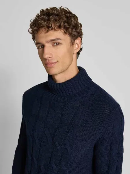 Sweter z dzianiny z mieszanki bawełny i kaszmiru Ftc Cashmere granatowy