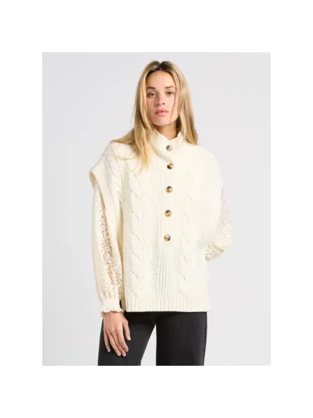 Kamizelka Suncoo wełniana prążkowana beżowa