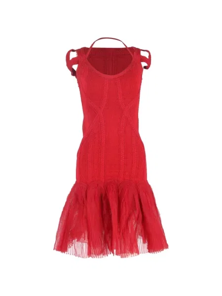 Sukienka midi Hervé Léger tiulowa do kolan garniturowa czerwona